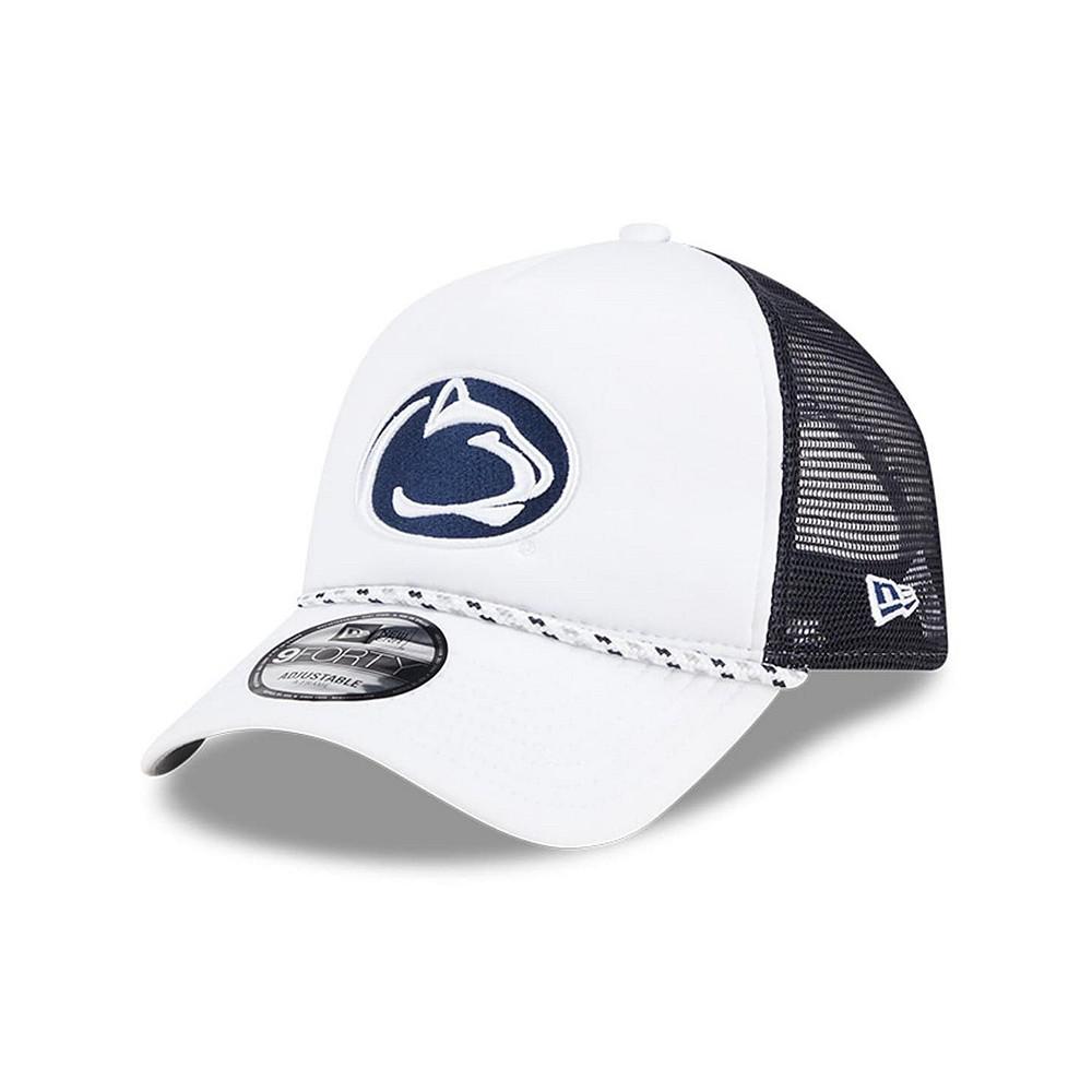 New Era Men's White/Navy Penn State Nittany Lions Court Sport Foam A-Frame 9FORTY Adjustable Trucker Hat