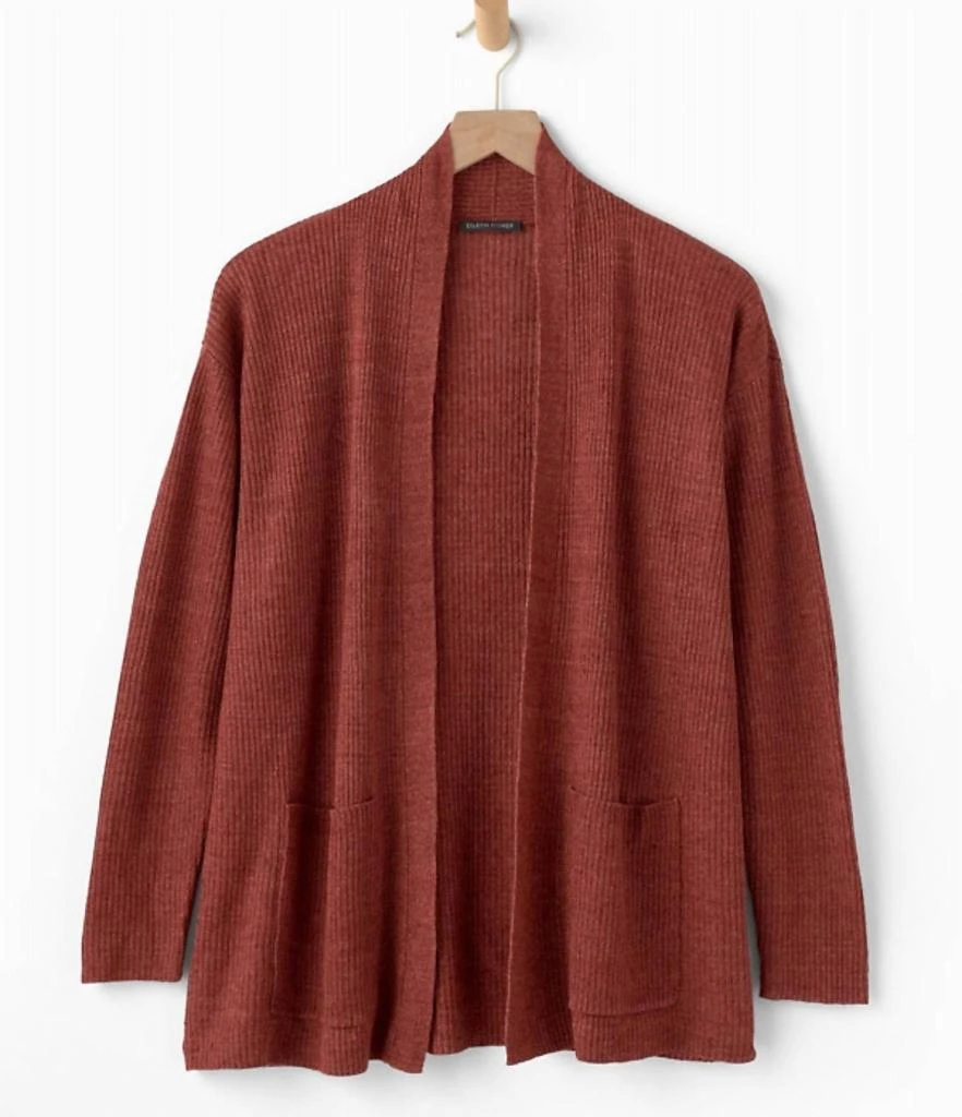 Eileen Fisher Organic Linen Ribbed Open Cardigan In Rust 2