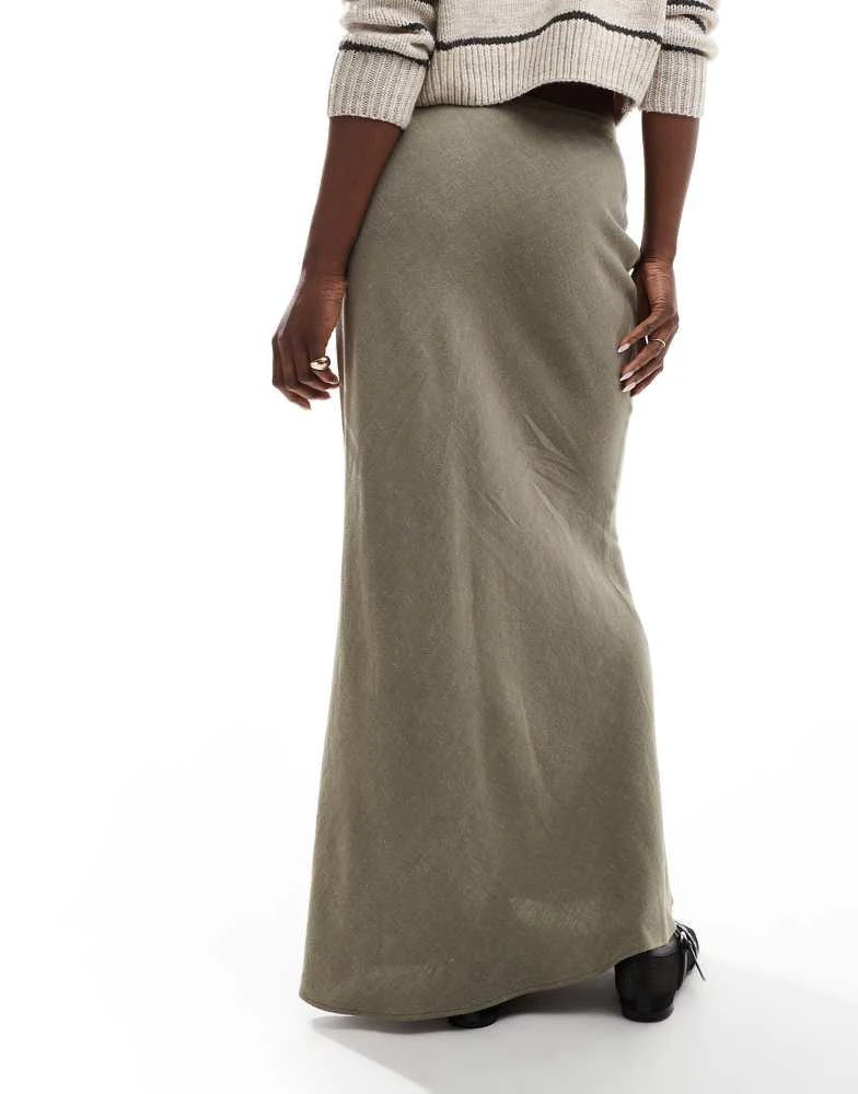 Miss Selfridge Miss Selfridge linen blend bias maxi skirt in khaki 3