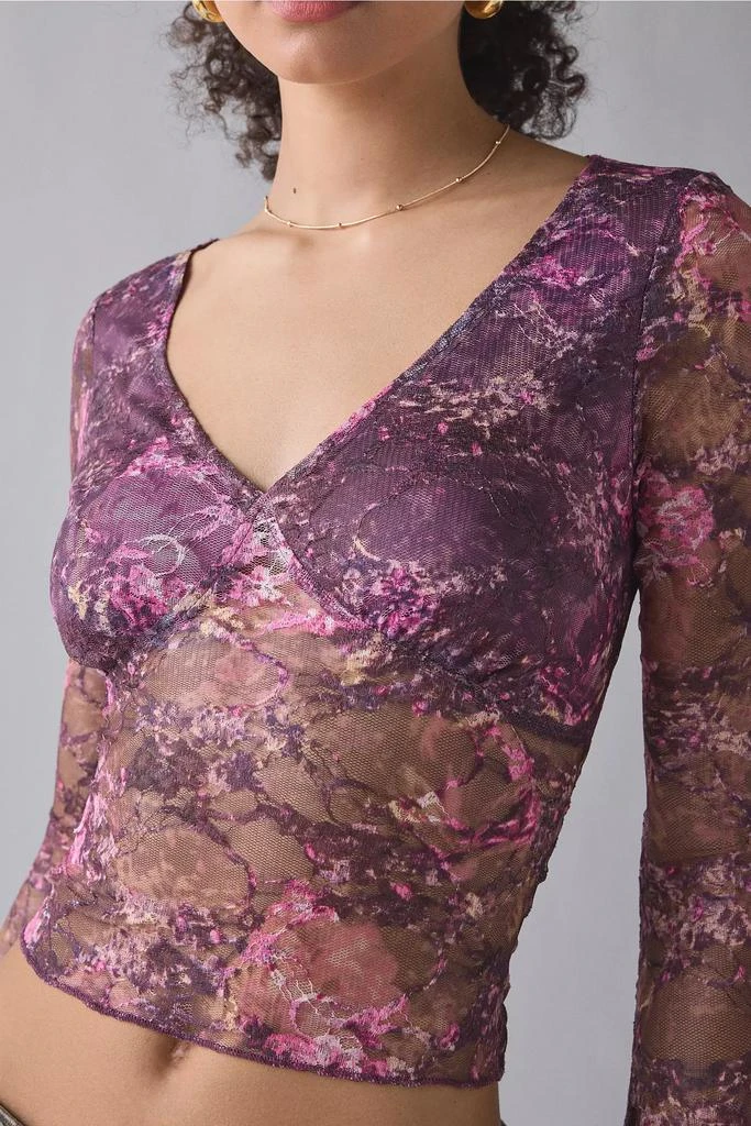 Motel Motel Copriva Plunging Sheer Lace Long Sleeve Top 2