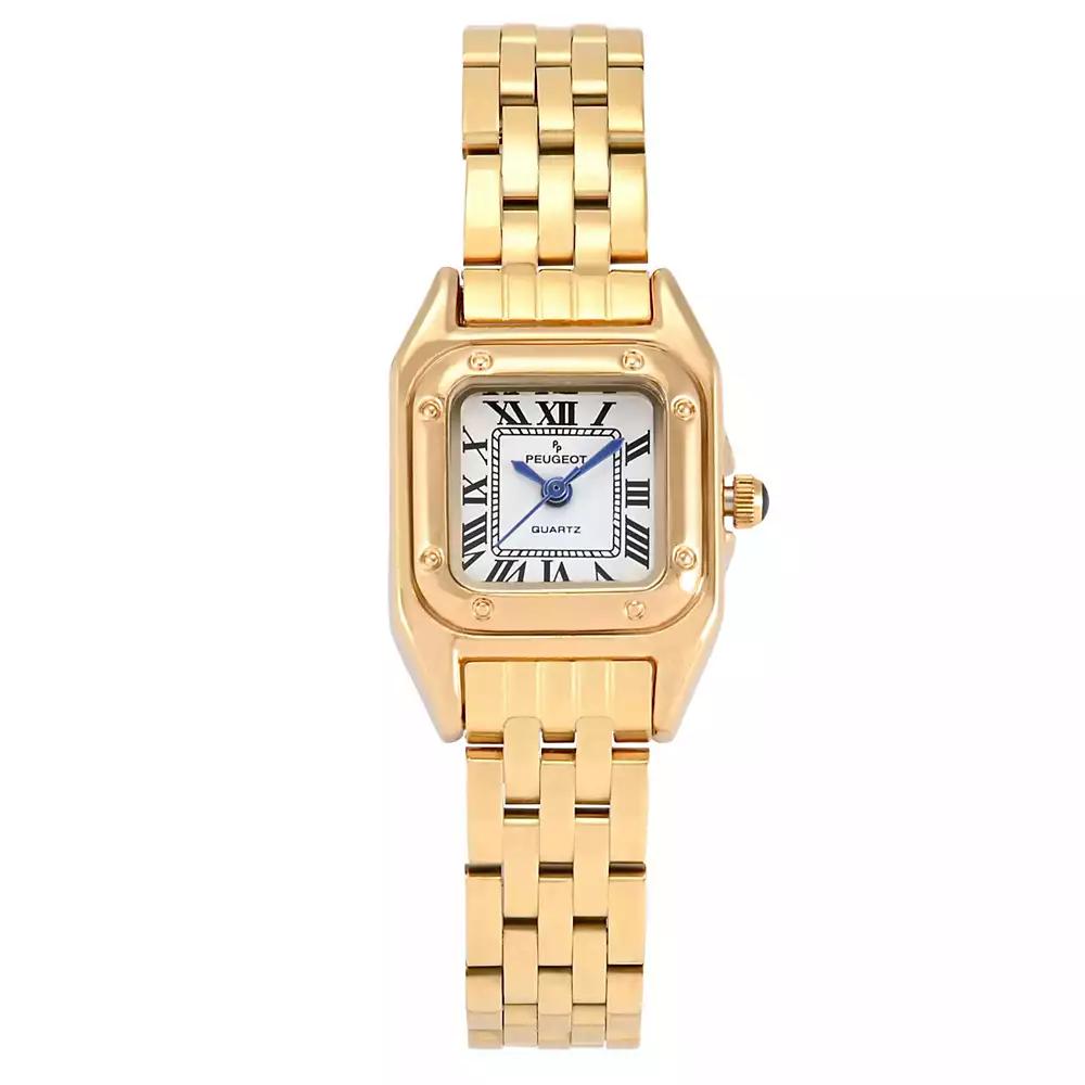 Peugeot Womens 20x22mm Gold-Tone Panther Link Bracelet Watch