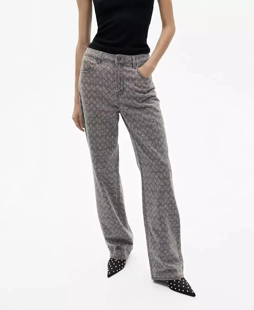 Mango Women's Rhinestone Detail Straight-Fit Jeans 6