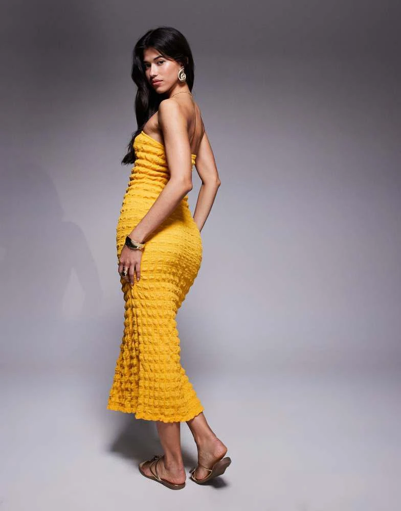 River Island River Island textured bandeau dress in yellow 3