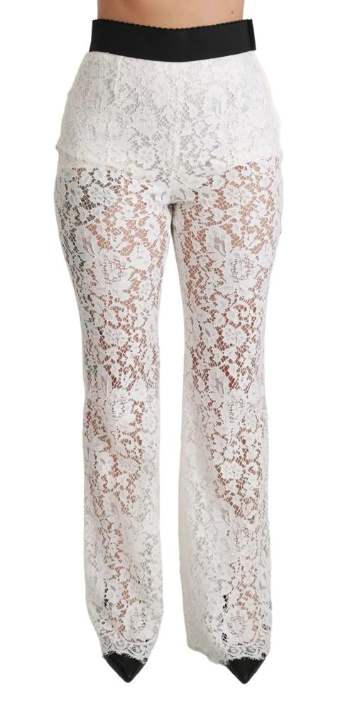 Dolce & Gabbana Elegant White Lace High Waist Pants 1