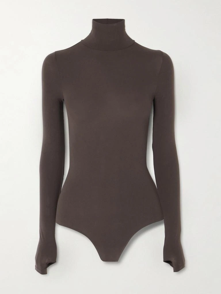 Commando Stretch-jersey Turtleneck Thong Bodysuit - Dark brown