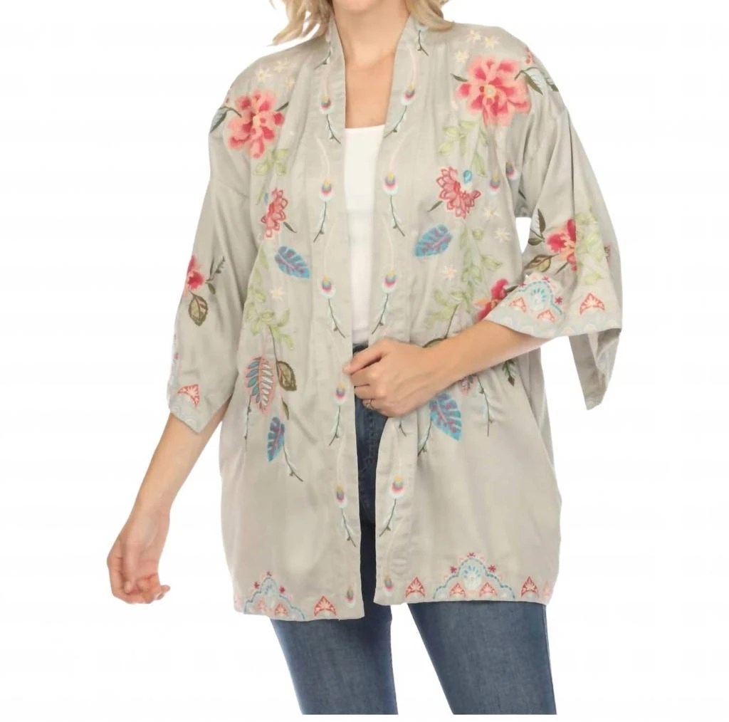 Johnny Was Emika Embroidered Kimono Top In Sand 1