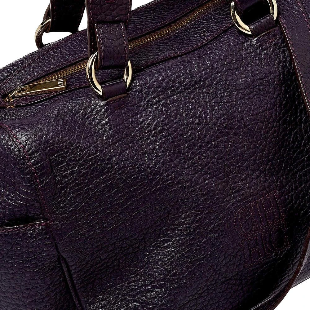 Carolina Herrera Carolina Herrera Dark Purple Grained Leather Boston Bag 5