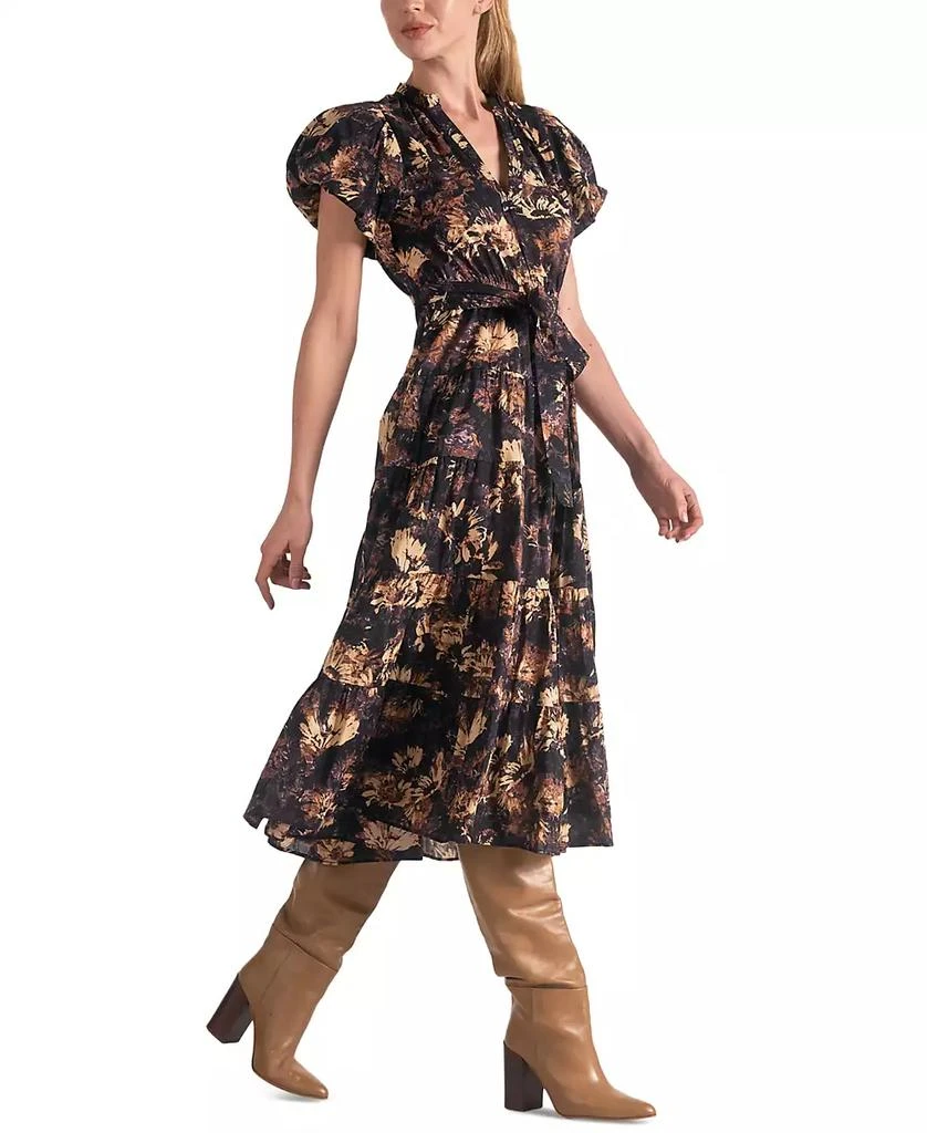 Elan Women's Cotton Printed-Voile Tie-Waist Midi Dress 3