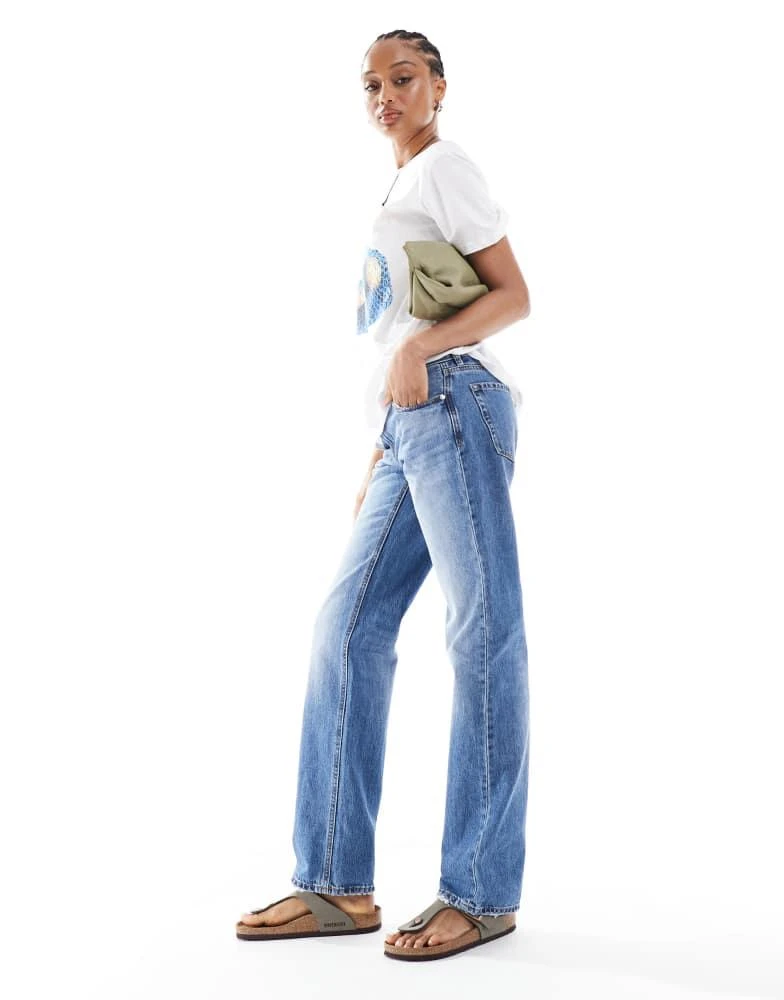 Stradivarius Stradivarius Tall D03 low waisted straight leg jean in mid blue wash 3