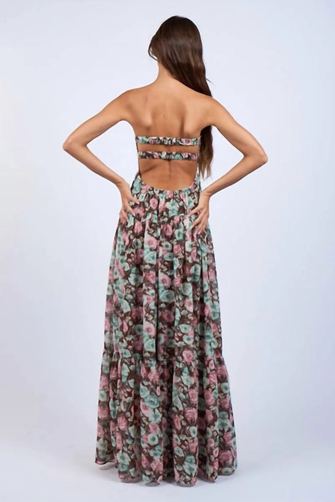Sky to Moon Floral Flowy Strapless Maxi Dress In Brown 2
