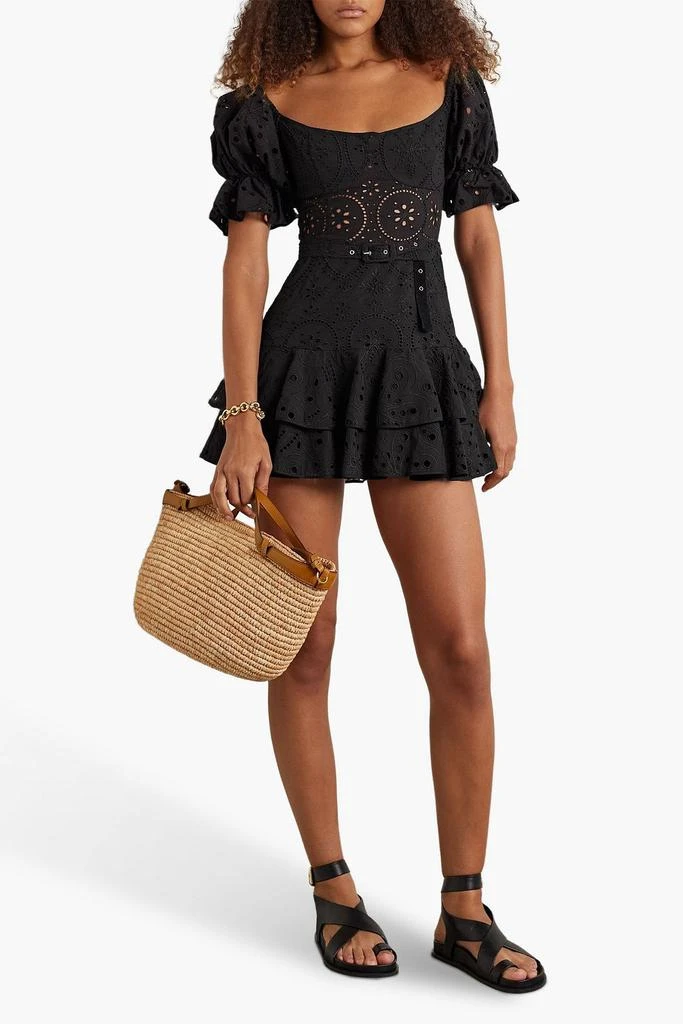 Charo Ruiz Ibiza Jean belted broderie anglaise cotton-blend mini dress 2