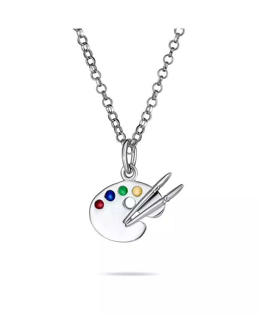 Bling Jewelry Painter Drawing Multi Color Enamel Future Artist Palette Art Paint Brush Pendant Necklace For Women Art Teacher Women Sterling Silver