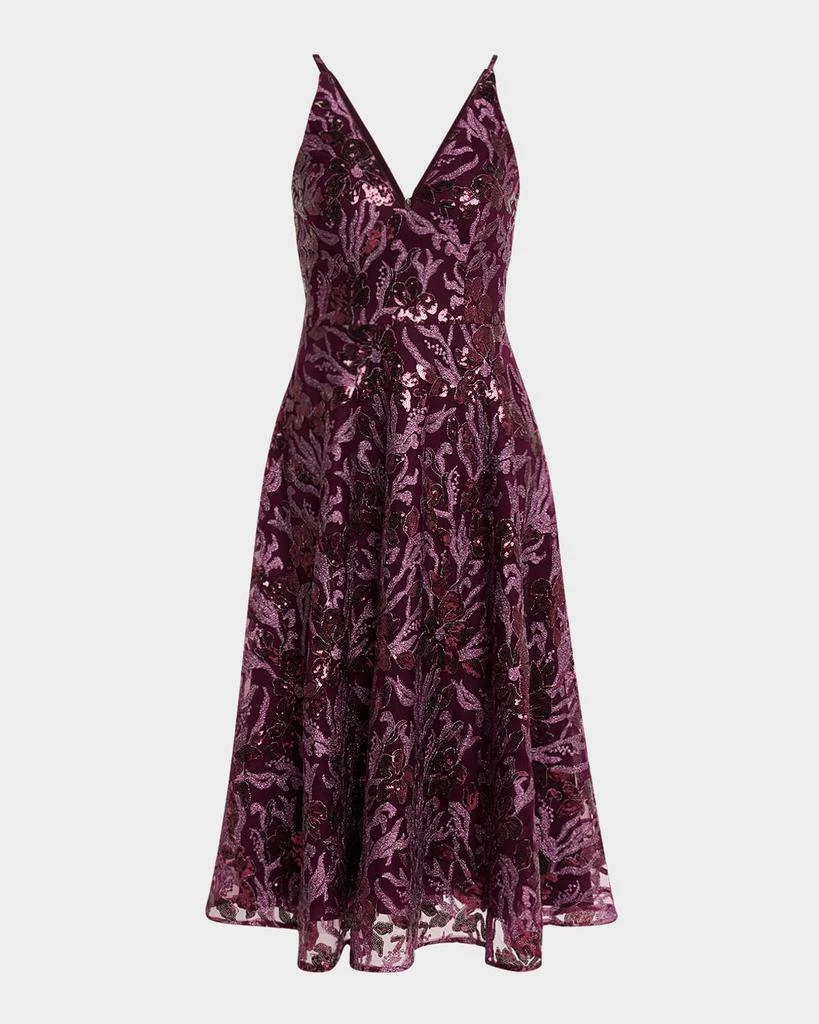 Dress the Population Black Label Elisa Sequin Floral Applique Midi Dress 1