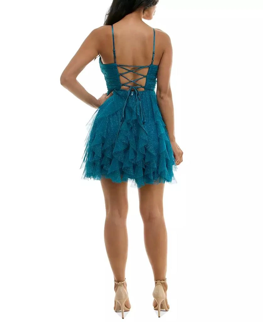 pear culture Juniors' Glitter-Mesh Petal Fit & Flare Dress 3