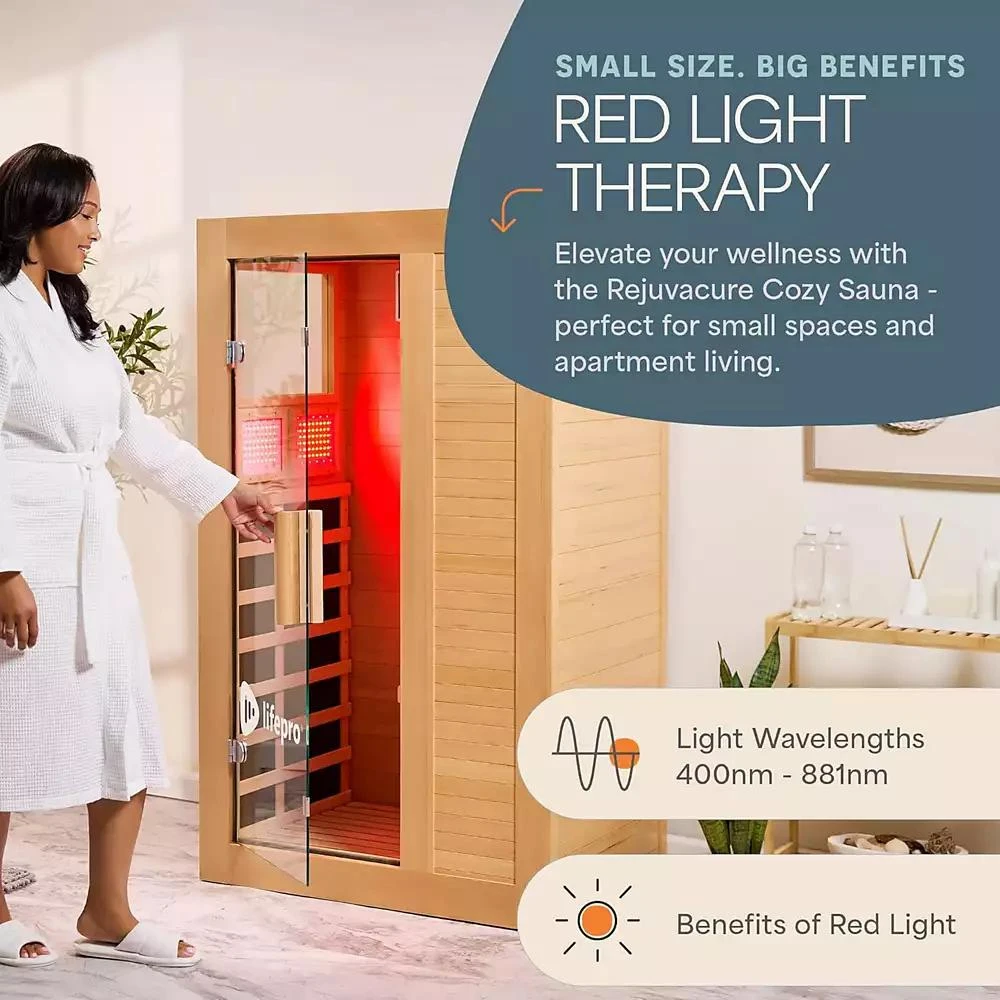 LifePro RejuvaCure Far Infrared Sauna with Red Light, Bluetooth 
Chromotherapy – 1-Person Indoor Home Sauna Box with 7 Carbon Heaters 
Canadian Hemlock for Relaxation 
Wellness 2