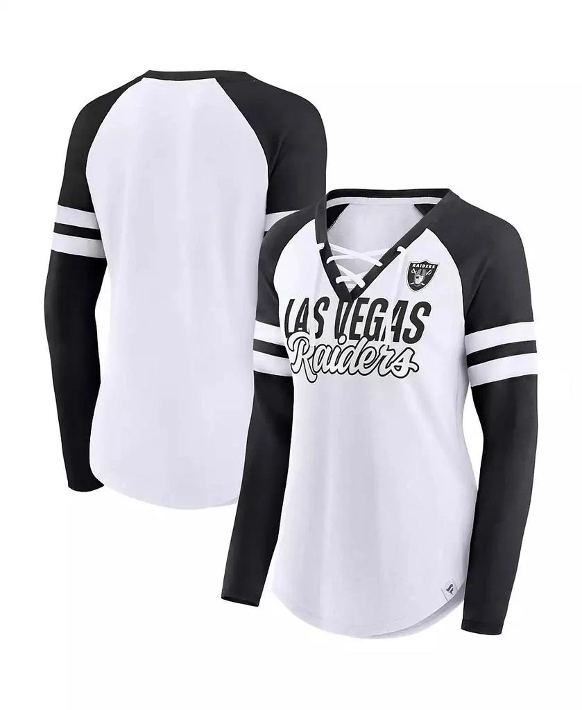 Fanatics Women's White Las Vegas Raiders Plus Size True to Form Lace-Up V-Neck Raglan Long Sleeve T-shirt 1