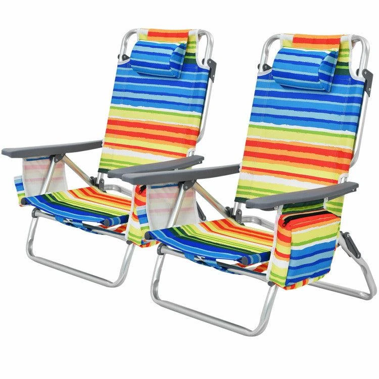 Hivvago 2 Pieces Folding Backpack Beach Chair with Pillow-Pink 5