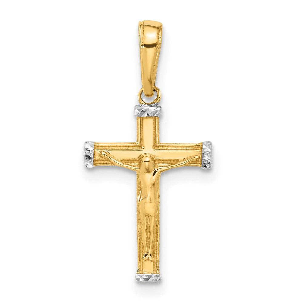 Diamond2Deal 14k Yellow Gold and White Rhodium Diamond-cut Crucifix Cross Pendant