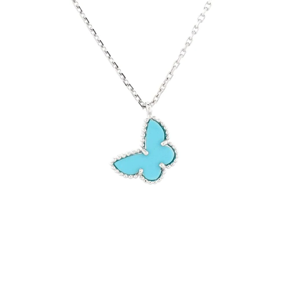 Van Cleef & Arpels Sweet Alhambra Butterfly Pendant Necklace 18K White Gold with Turquoise 1