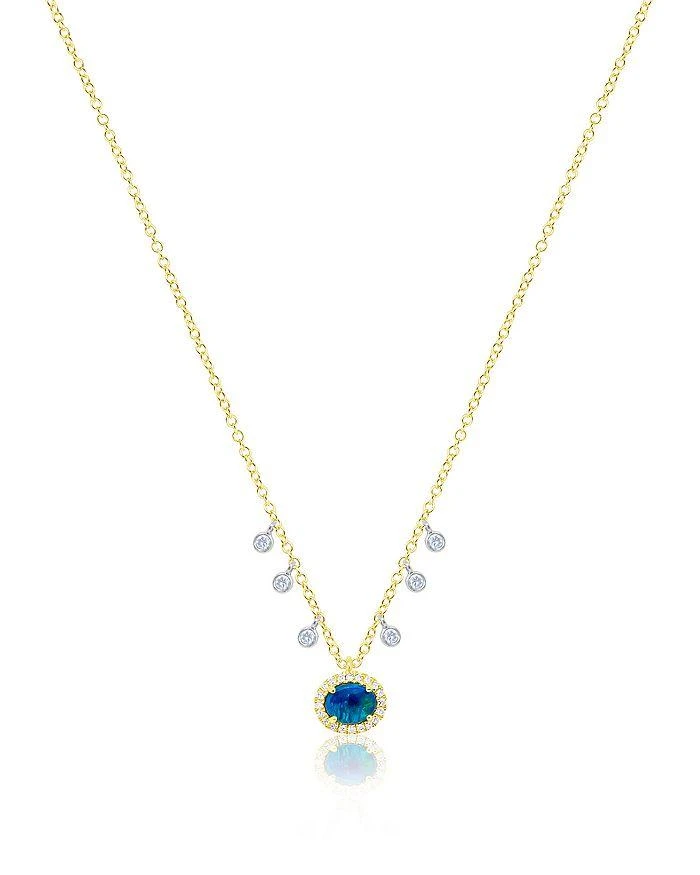 Meira T 14K White 
Yellow Gold Opal 
Blue Topaz Pendant Necklace, 16-18"