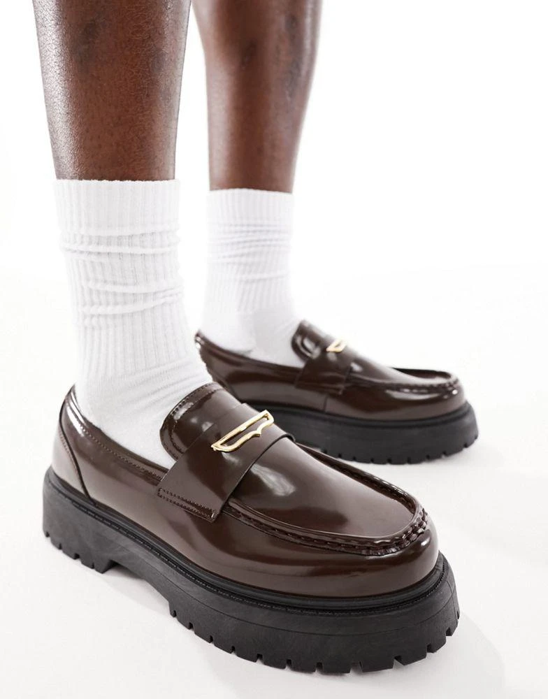 ASOS ASOS DESIGN chunky loafers in brown faux leather 3