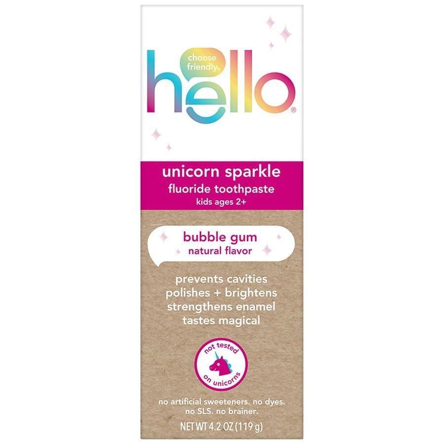 Hello Unicorn Sparkle Kids Toothpaste with Fluoride Bubble Gum, Tube