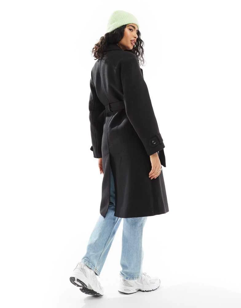 Bershka Bershka wool trench coat in black 4