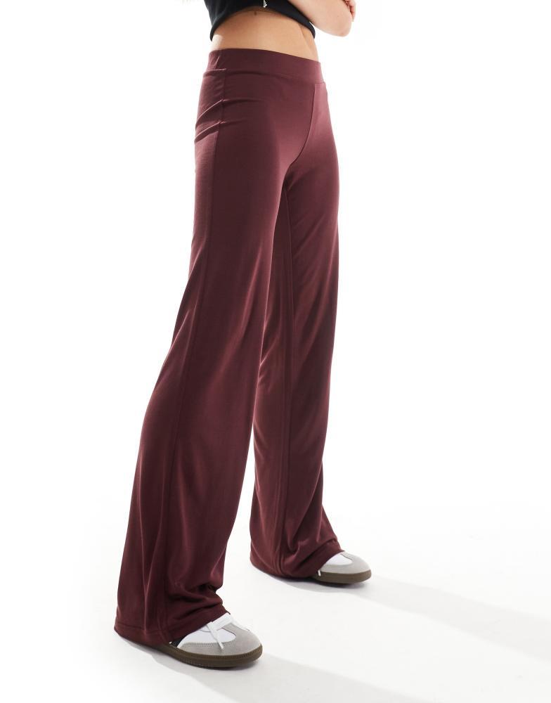 Monki Monki super soft low waist straight leg baggy jersey trousers in burgundy