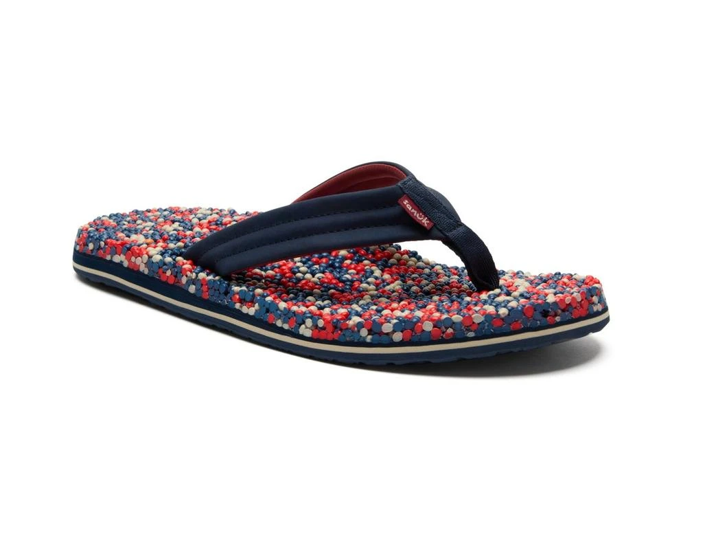 Sanuk Men
s Bubblecush Flip Flop In Red Grey Blue