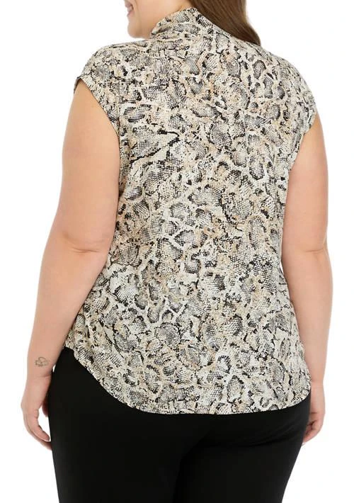 THE LIMITED Limited Womens Snake Print Short Sleeve Bow Blouse 2