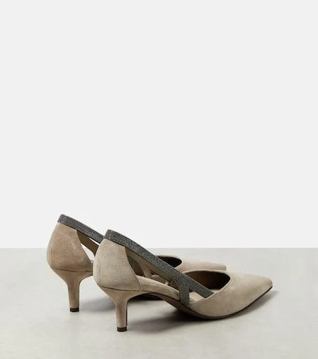 Brunello Cucinelli Embellished suede slingback pumps 3