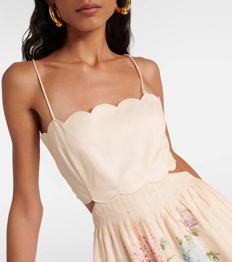Zimmermann Halliday scalloped floral linen midi dress