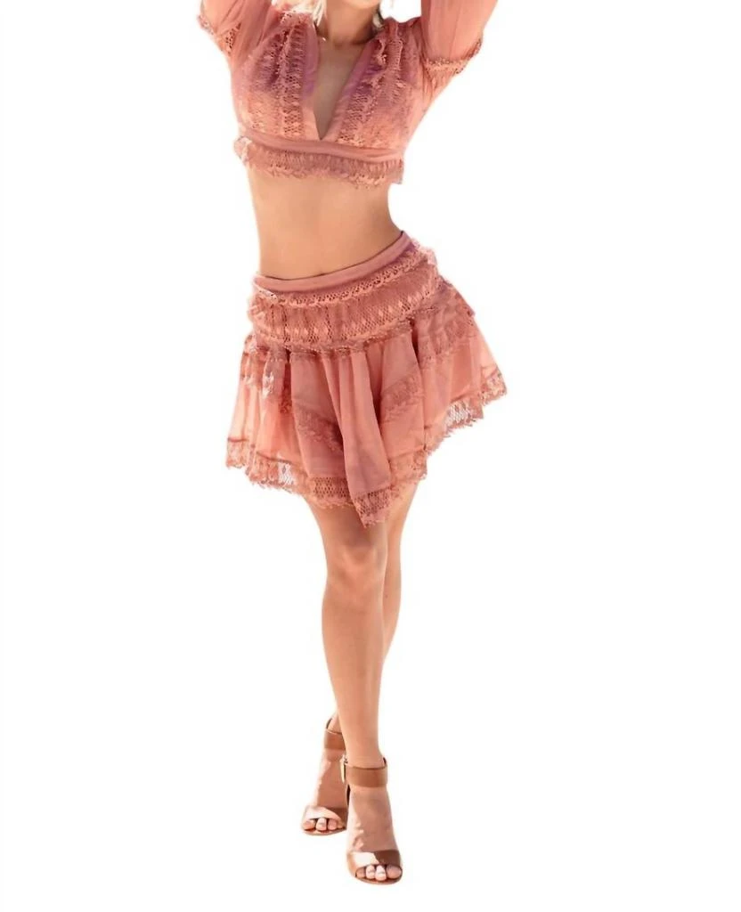 RoseVelvet Rosevelvet - Jennifer Chiffon Ruffle Lace Crop Top and Skirt Set