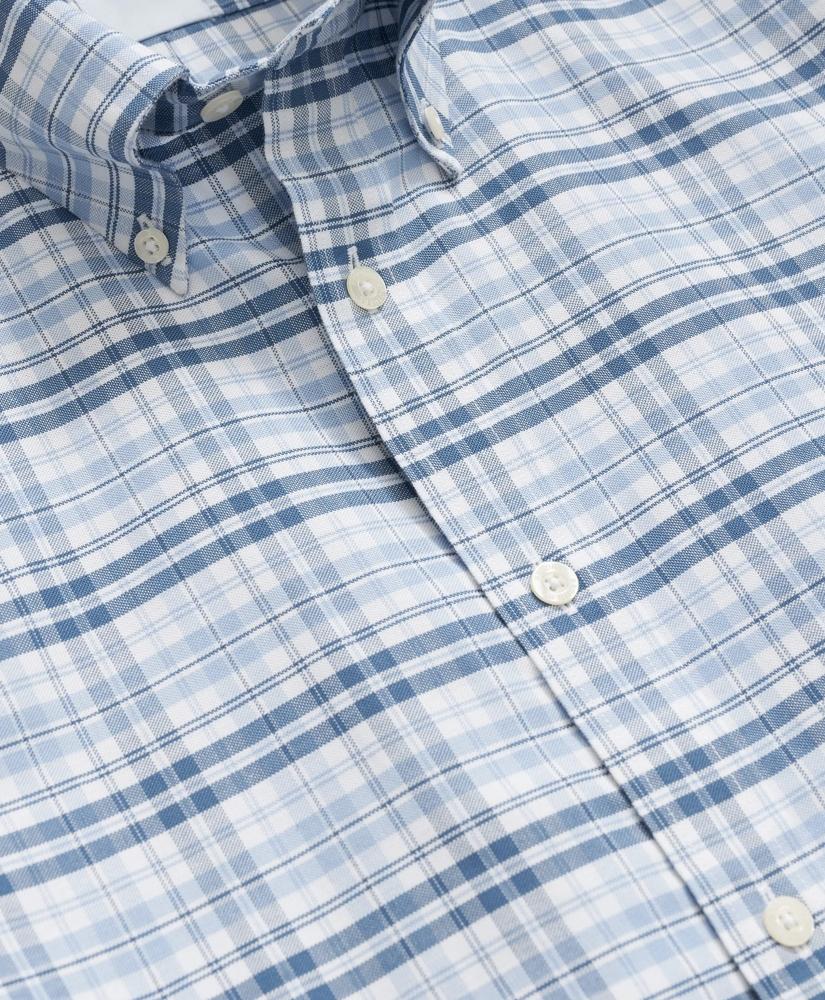Brooks Brothers Stretch Cotton Non-Iron Oxford Button-Down Collar, Checked Short-Sleeve Shirt