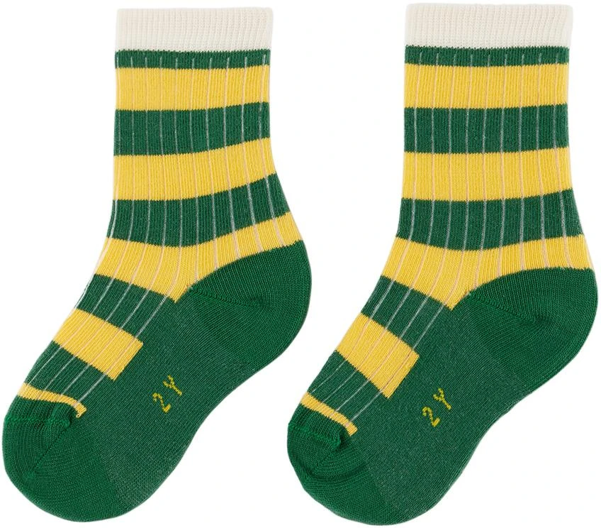 TINYCOTTONS Kids Green & Yellow Big Stripes Socks 2