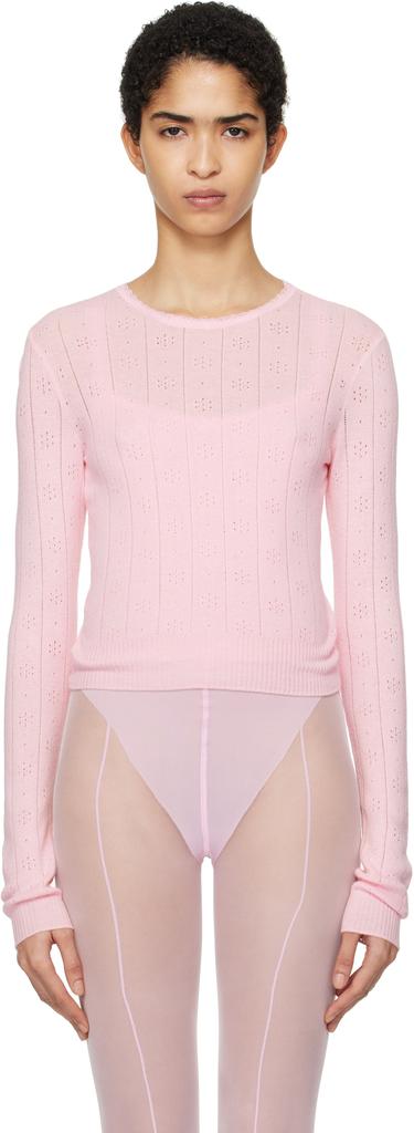 SKIMS Pink Sweater Pointelle Long Sleeve Top