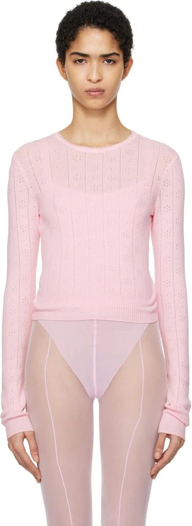 SKIMS Pink Sweater Pointelle Long Sleeve Top 1