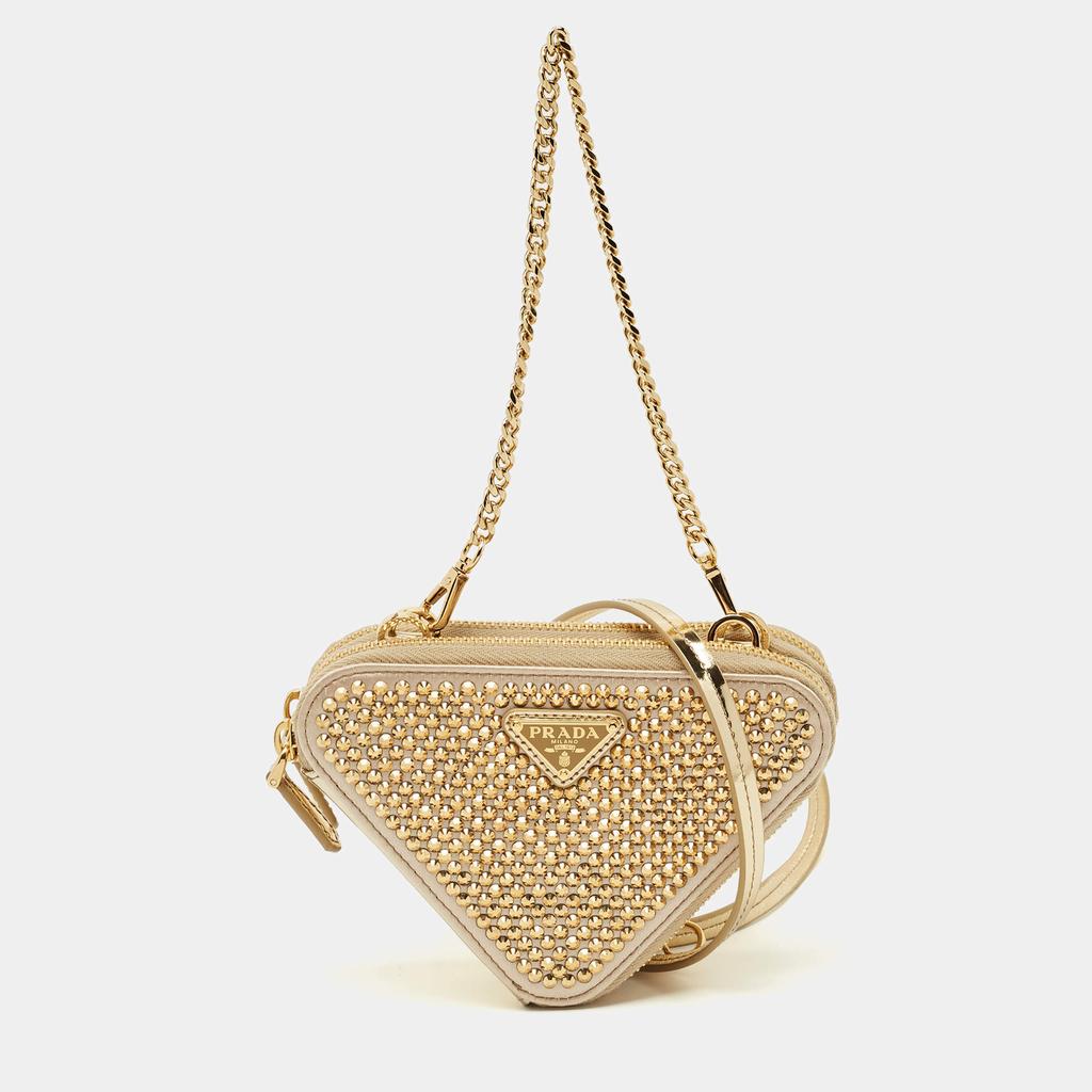 Prada Prada Gold Leather and Satin Crystal Embellished Mini