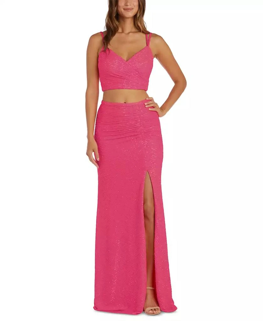 Morgan & Company Juniors' V-Neck Sequin Top & Skirt Gown 1