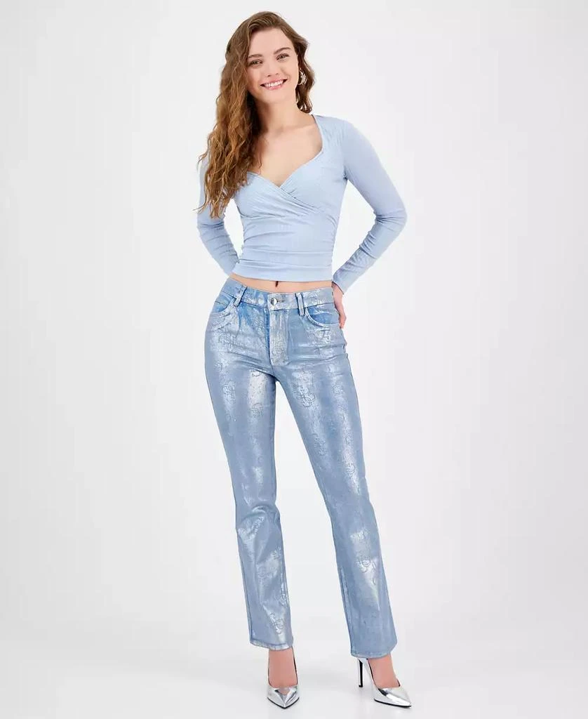 GUESS Women's Dory Signature Foil Straight-Leg Jeans 1
