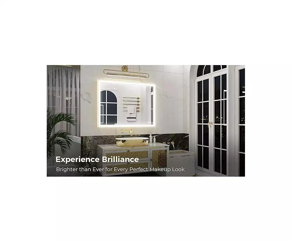 keonjinn 45° Angled Frontlit Metal Framed Bathroom Vanity Mirror with Anti-fog Function 2