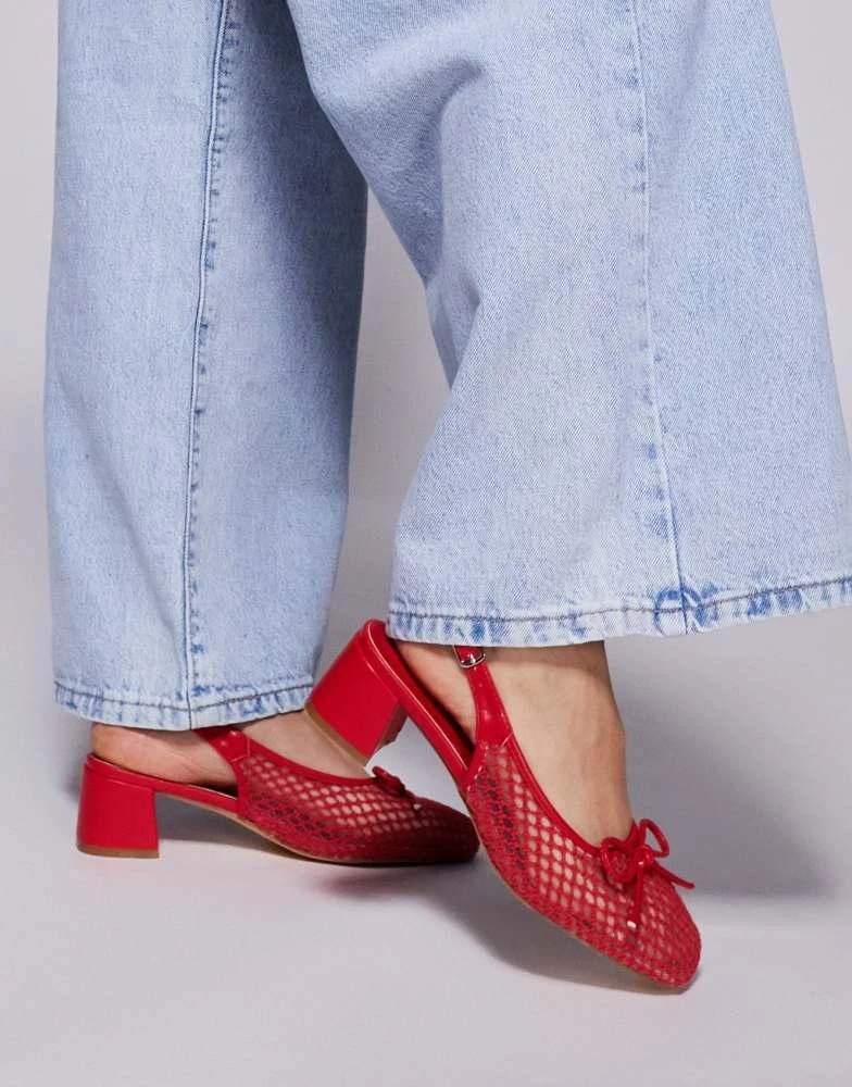 Public Desire Public Desire Lover heeled ballet shoes with bow detail in mesh red 3