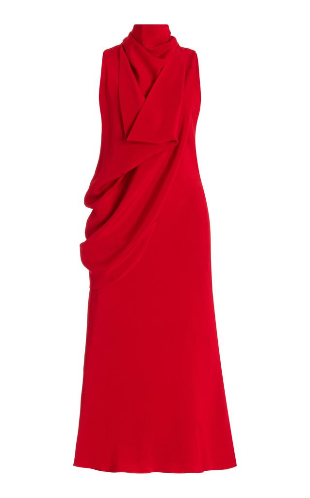 Brandon Maxwell Brandon Maxwell - Exclusive Frida Draped Silk-Crepe Midi Dress - Red - US 0 - Moda Operandi