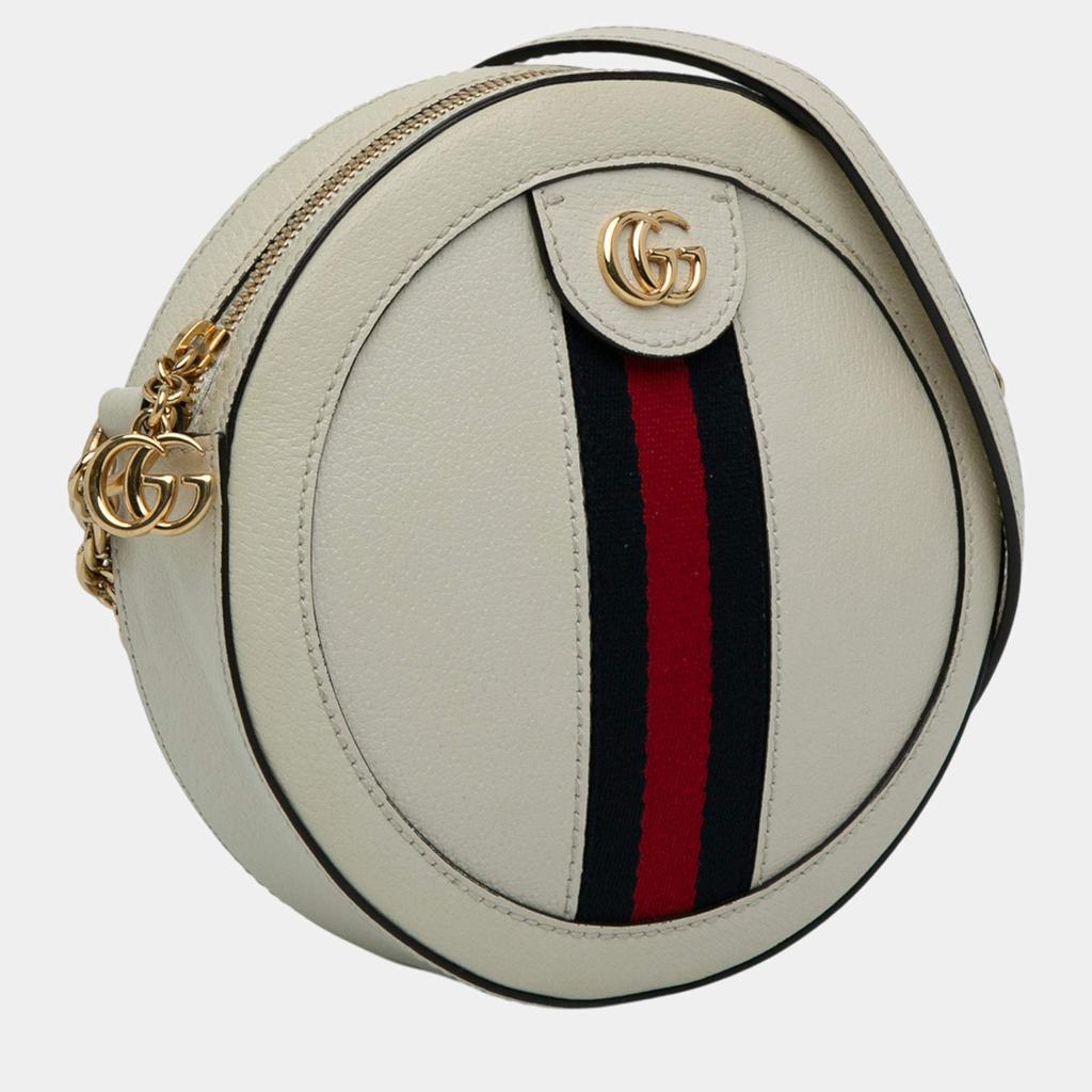 Gucci Gucci White Mini Round Ophidia Leather Crossbody Bag