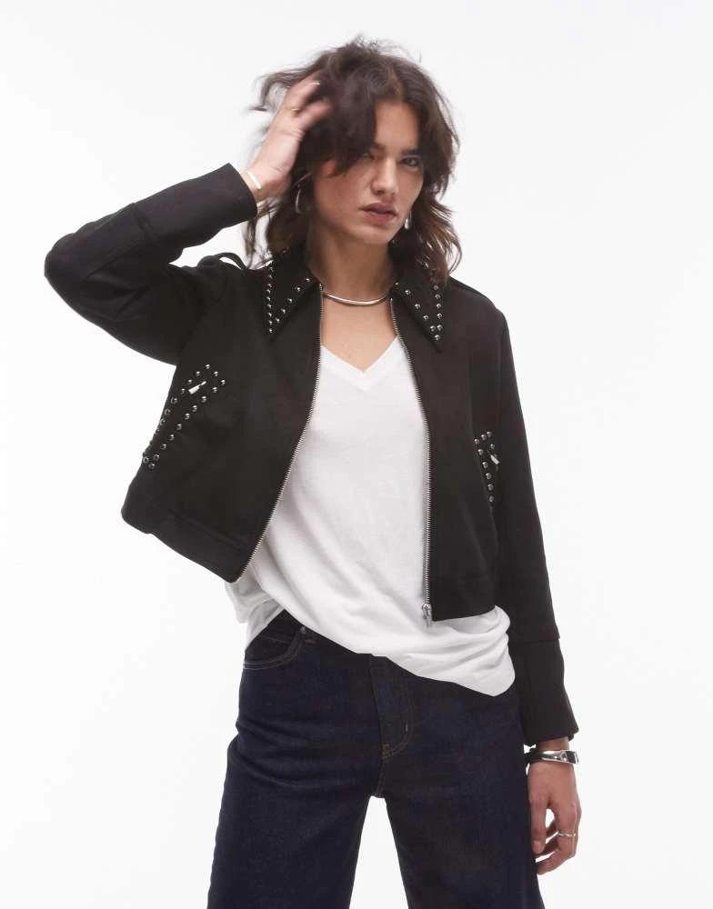 Mango Mango studded collar western jacket in black 1