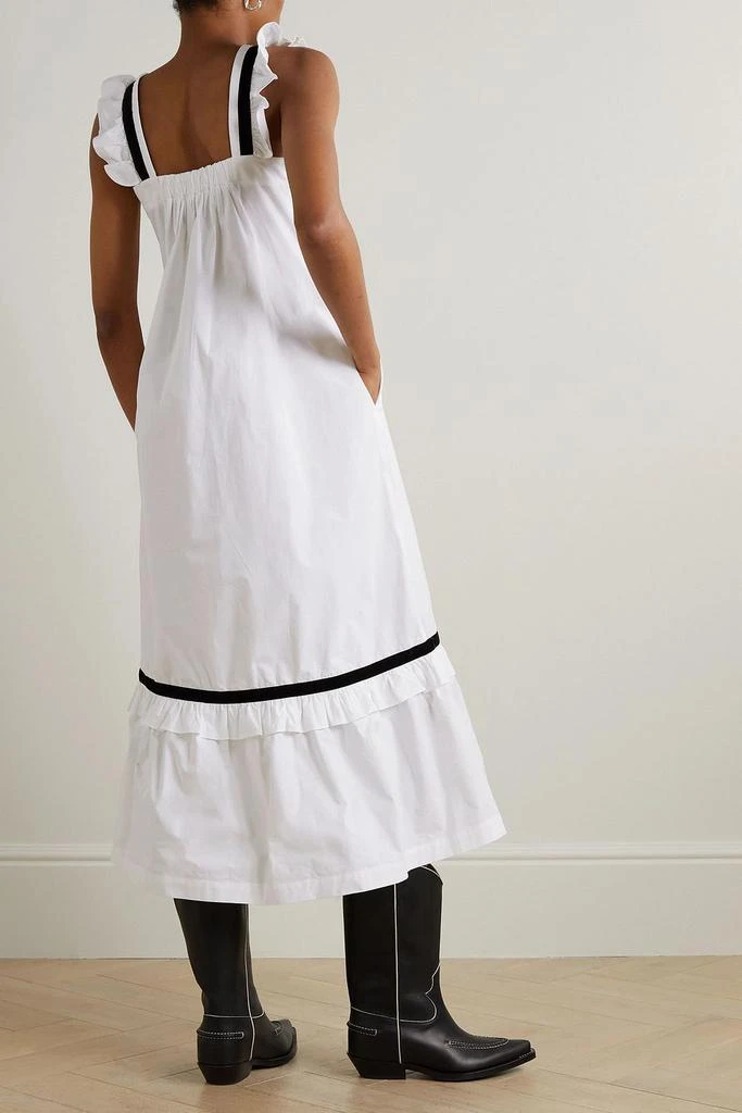 BATSHEVA Yeva ruffled tiered velvet-trimmed cotton-poplin midi dress 3
