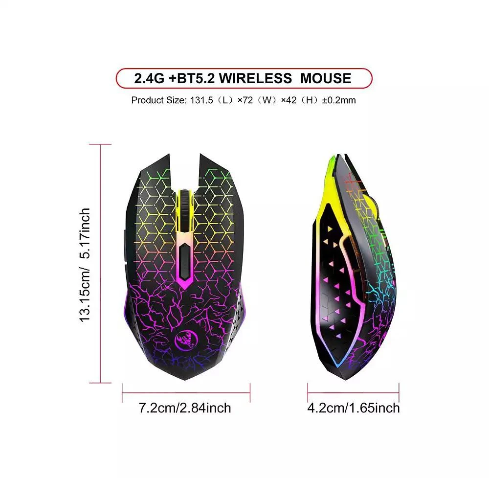 risokeys Dual Mode Wireless Gaming Mouse 2.4G and Bluetooth 5.2 RGB Silent 3 Speed DPI 5