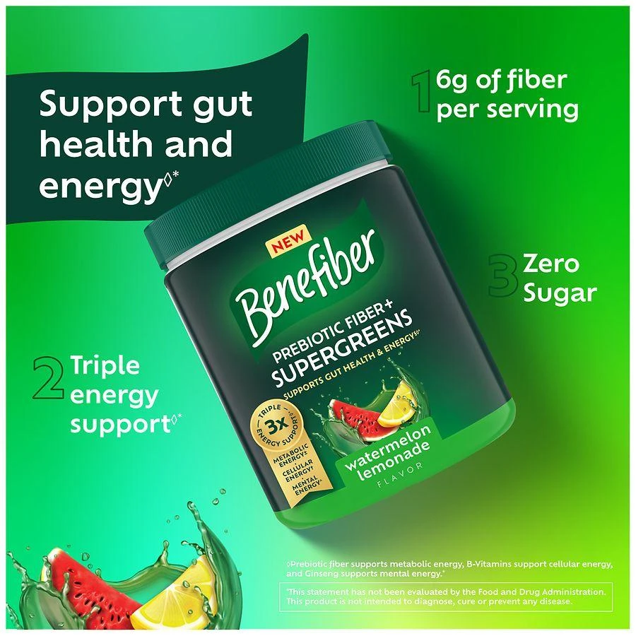 Benefiber Prebiotic Fiber + Supergreens Dietary Supplement Watermelon Lemonade 5