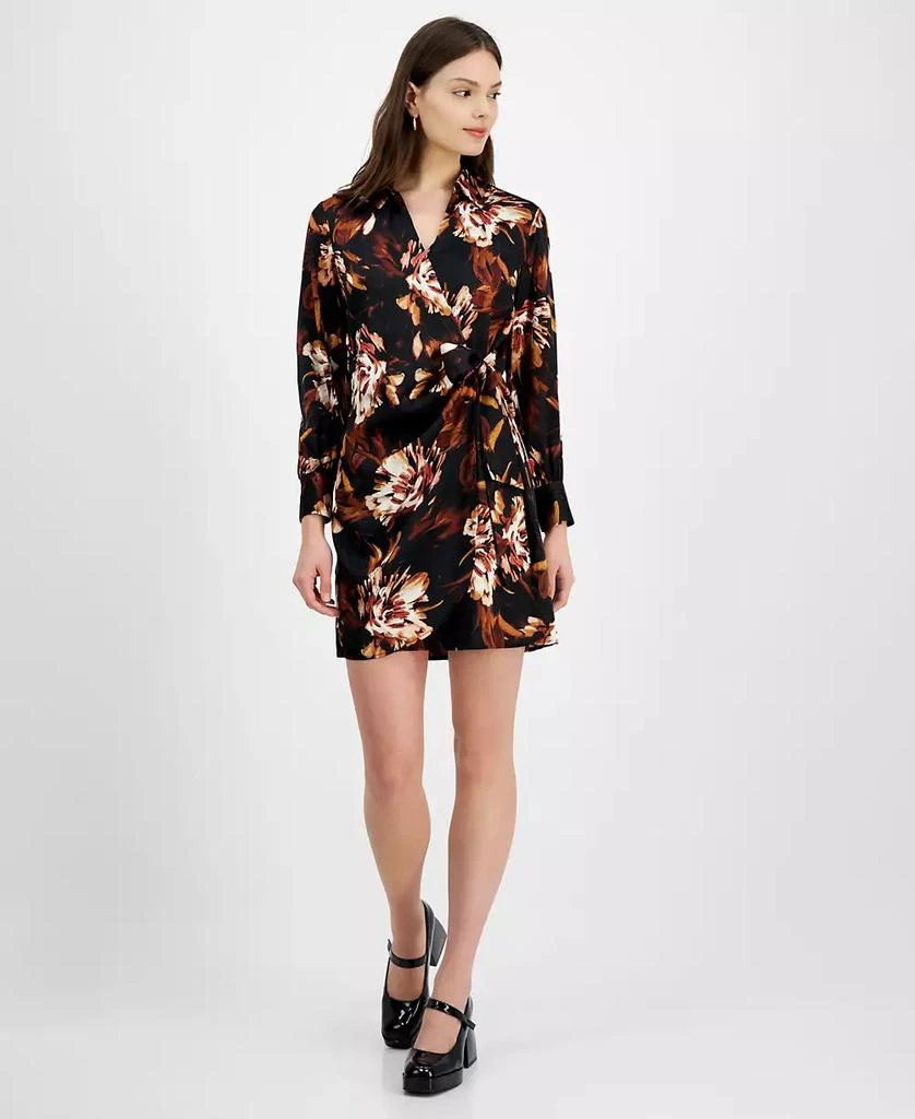 Bar III Women's Printed Satin Faux-Wrap Dress, Created for Macy's 1