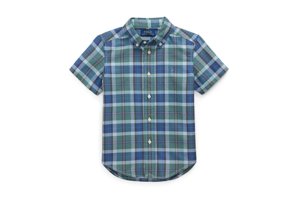 Ralph Lauren Plaid Cotton Oxford Short Sleeve Shirt (Toddler/Little Kid)